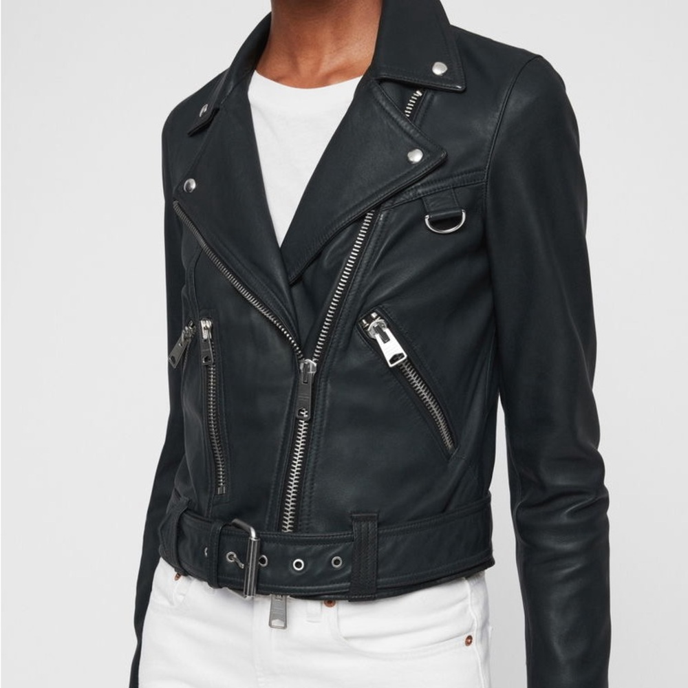 All Saints Gidley Black Leather Jacket brand new